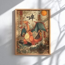 Listing image for Charizard Pokemon Poster - Pokemon Fan Art Print - MULTIPLE SIZES AVAILABLE